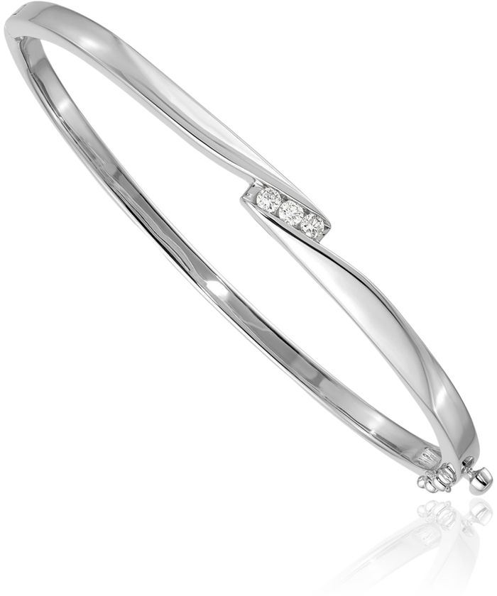 14K Solid White Gold Diamond Bangle Bracelet