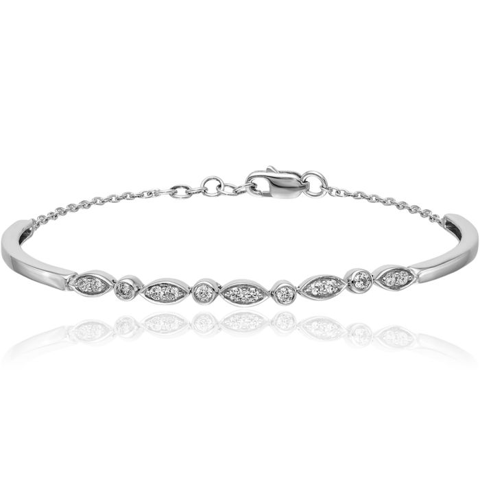 14K Solid White Gold Diamond Bangle Bracelet