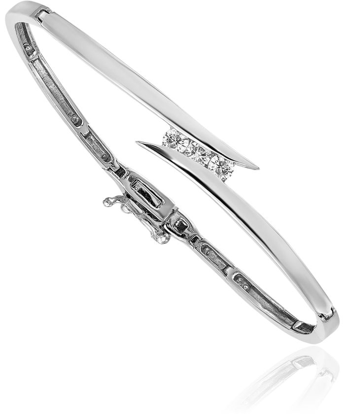 14K Solid White Gold Diamond Bangle Bracelet