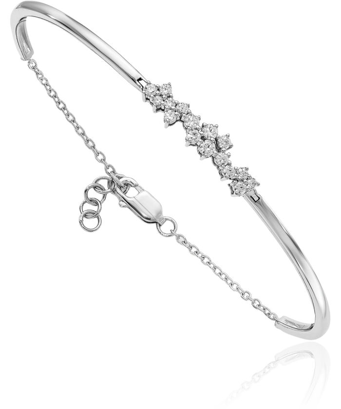 14K Solid White Gold Diamond Bangle Bracelet