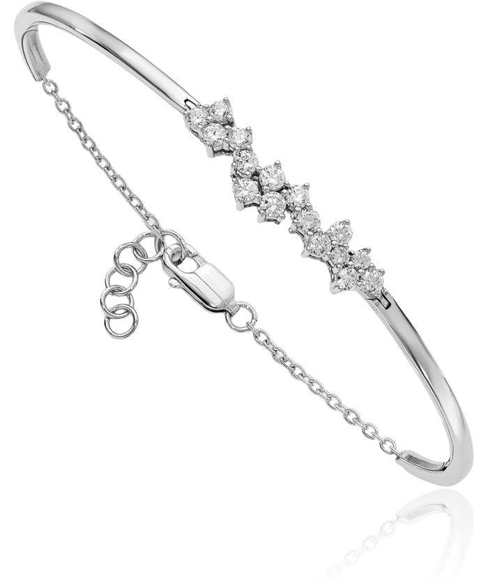 14K Solid White Gold Diamond Bangle Bracelet