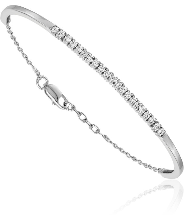 14K Solid White Gold Diamond Bangle Bracelet