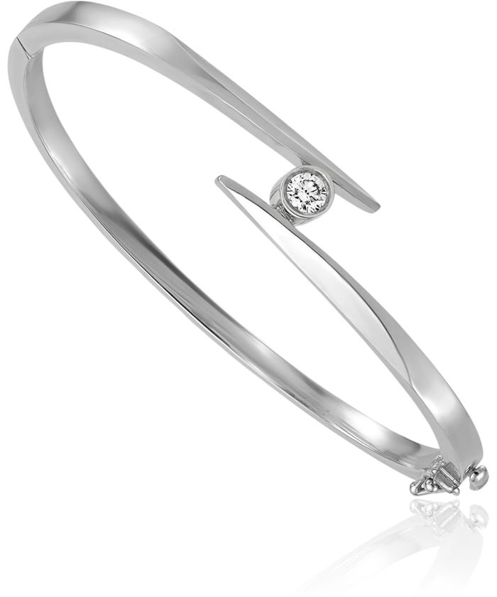 14K Solid White Gold Diamond Bangle Bracelet