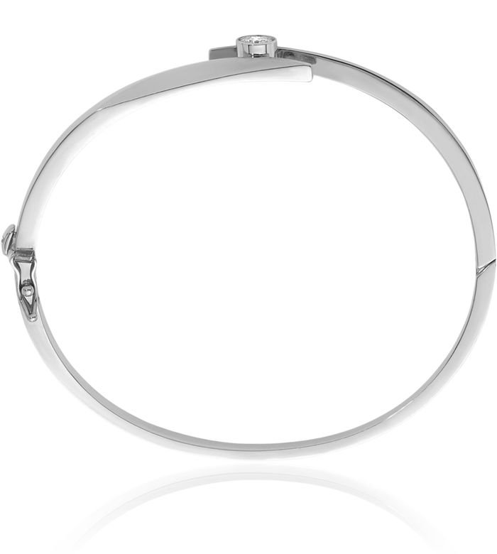 14K Solid White Gold Diamond Bangle Bracelet