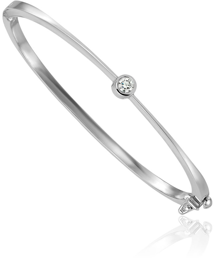 14K Solid White Gold Diamond Bangle Bracelet