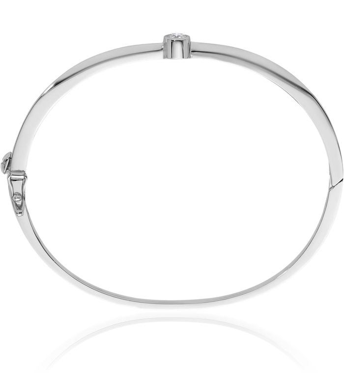 14K Solid White Gold Diamond Bangle Bracelet