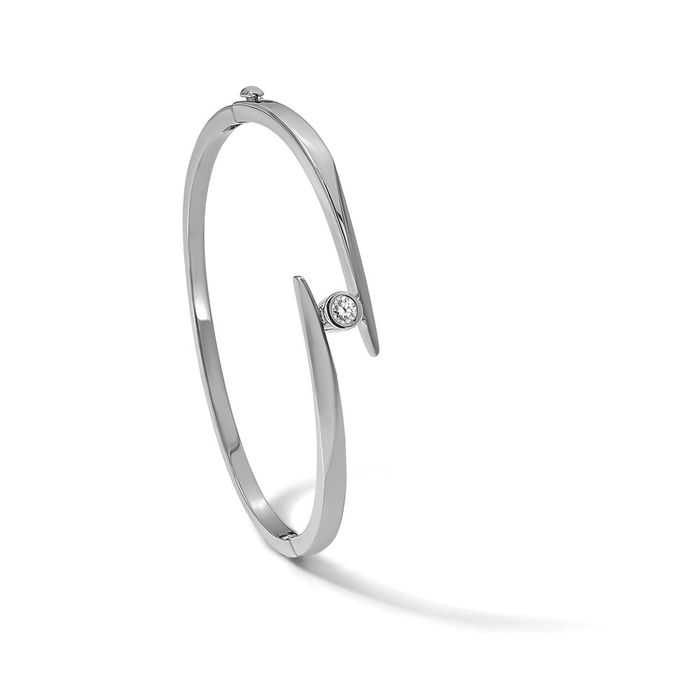 14K Solid White Gold Diamond Bangle Bracelet