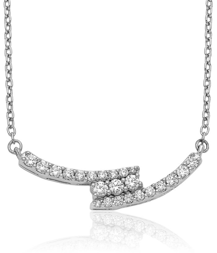 14K Solid White Gold Diamond Bar Necklace Chain