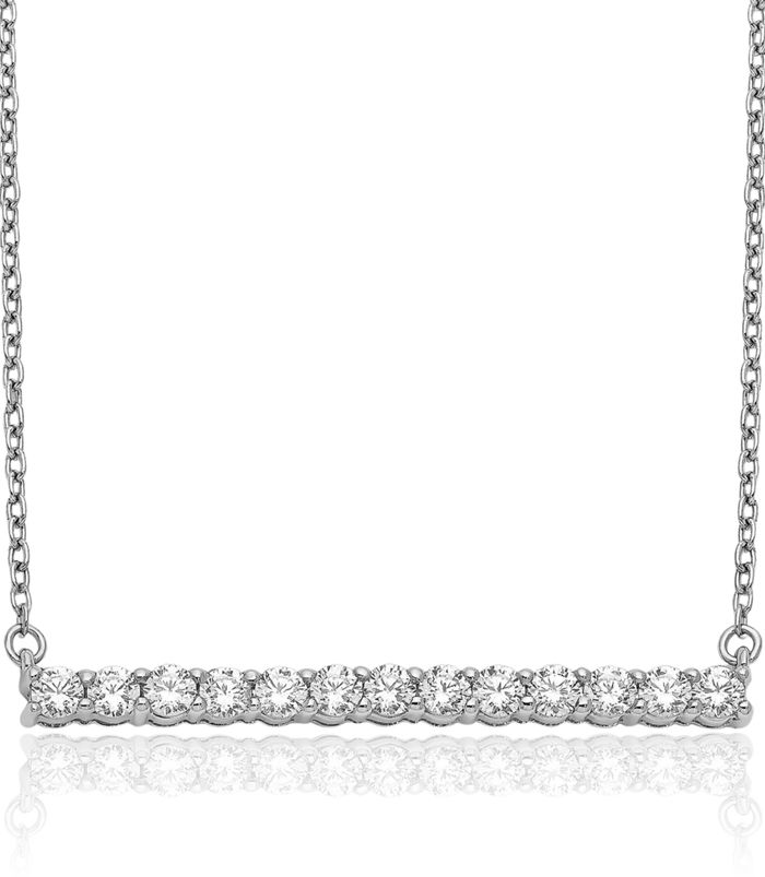 14K Solid White Gold Diamond Bar Necklace Chain