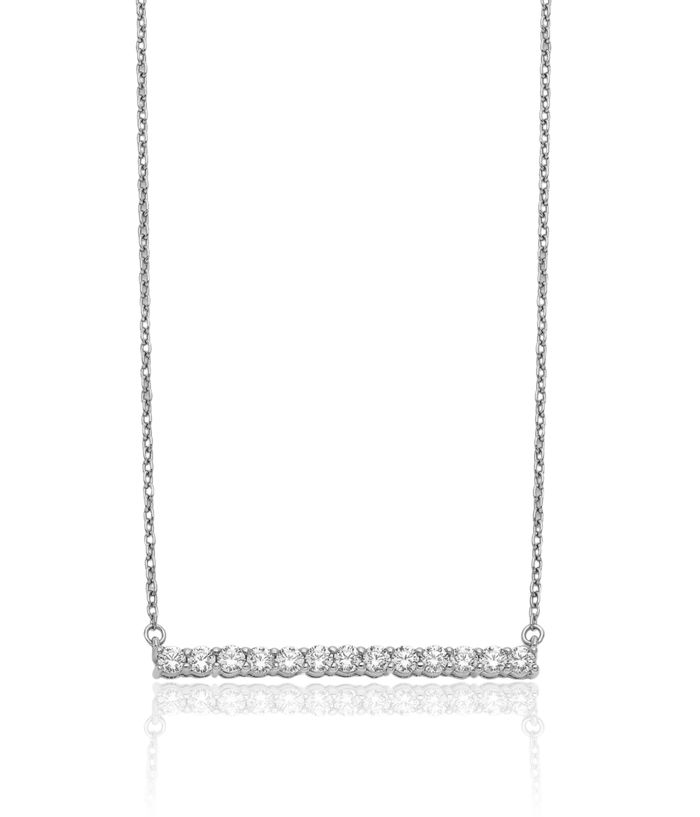 14K Solid White Gold Diamond Bar Necklace Chain