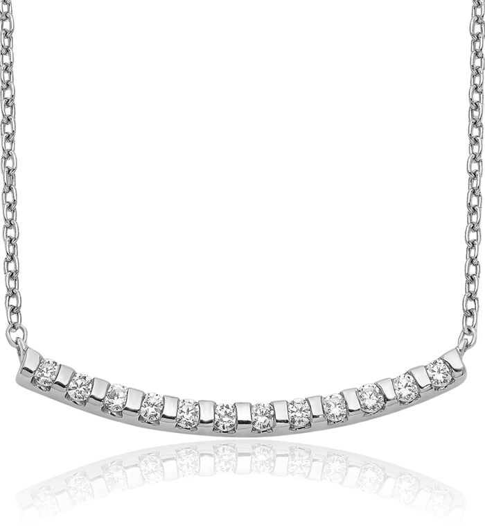 14K Solid White Gold Diamond Bar Necklace Chain