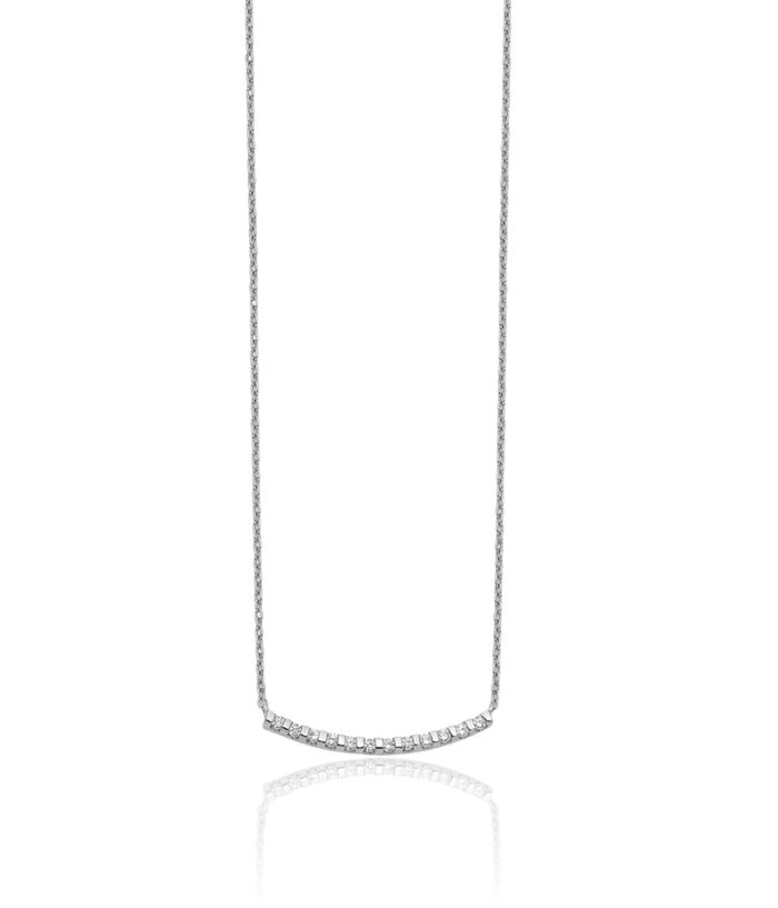 14K Solid White Gold Diamond Bar Necklace Chain