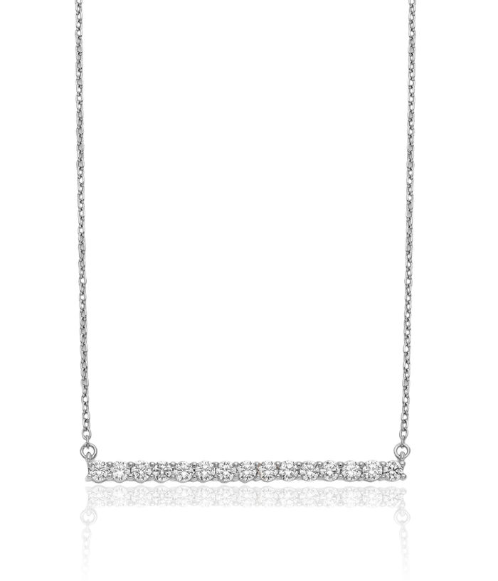 14K Solid White Gold Diamond Bar Necklace Chain