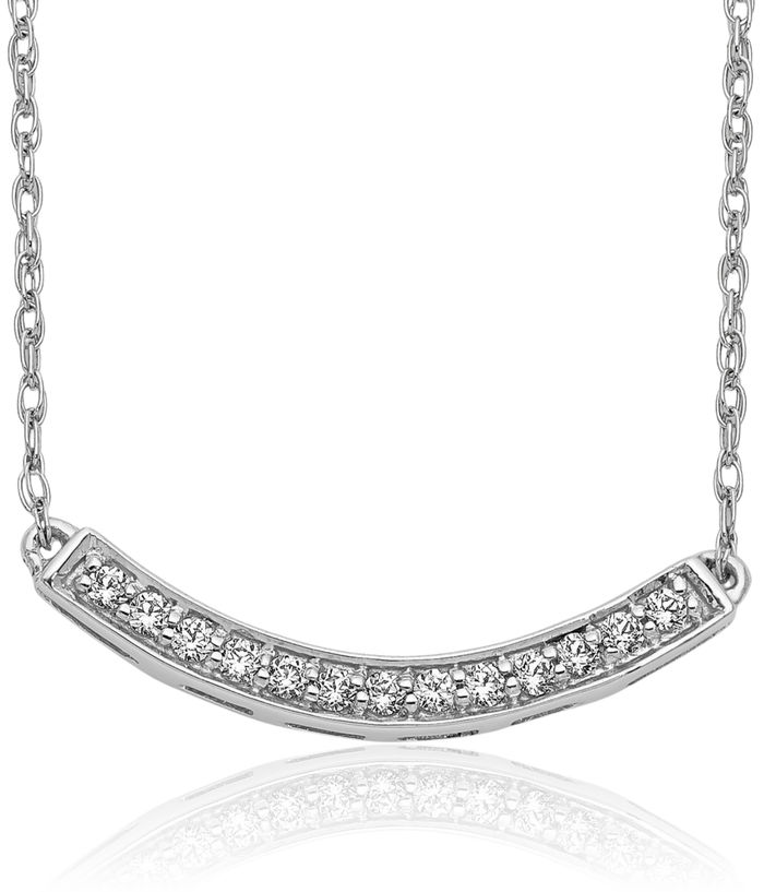 14K Solid White Gold Diamond Bar Necklace Chain