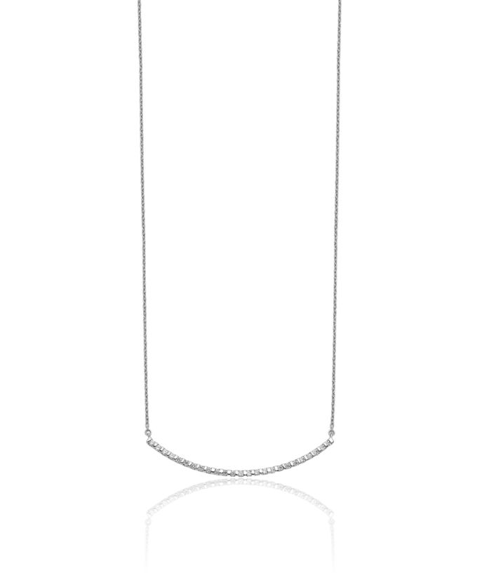 14K Solid White Gold Diamond Bar Necklace Chain