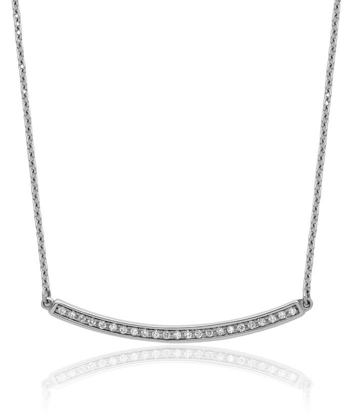 14K Solid White Gold Diamond Bar Necklace Chain