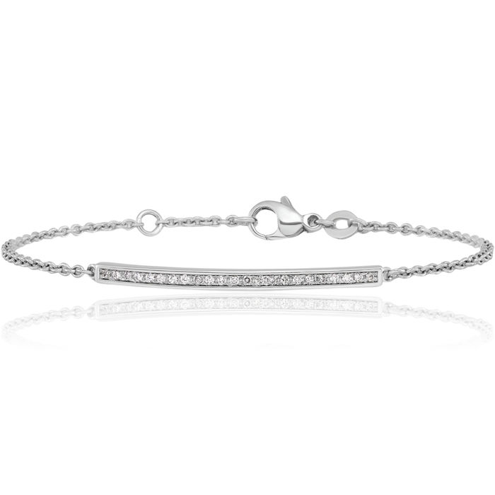 14K Solid White Gold Diamond Bar Tennis Bracelet