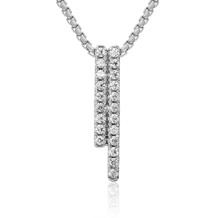 14K Solid White Gold Diamond Bars Floating Chain Slide Pendant Necklace Charm