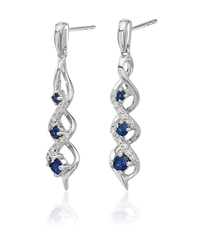 14K Solid White Gold Diamond Blue Sapphire Post Drop Dangle Earrings Gemstone Push Back September Birthstone Jewelry