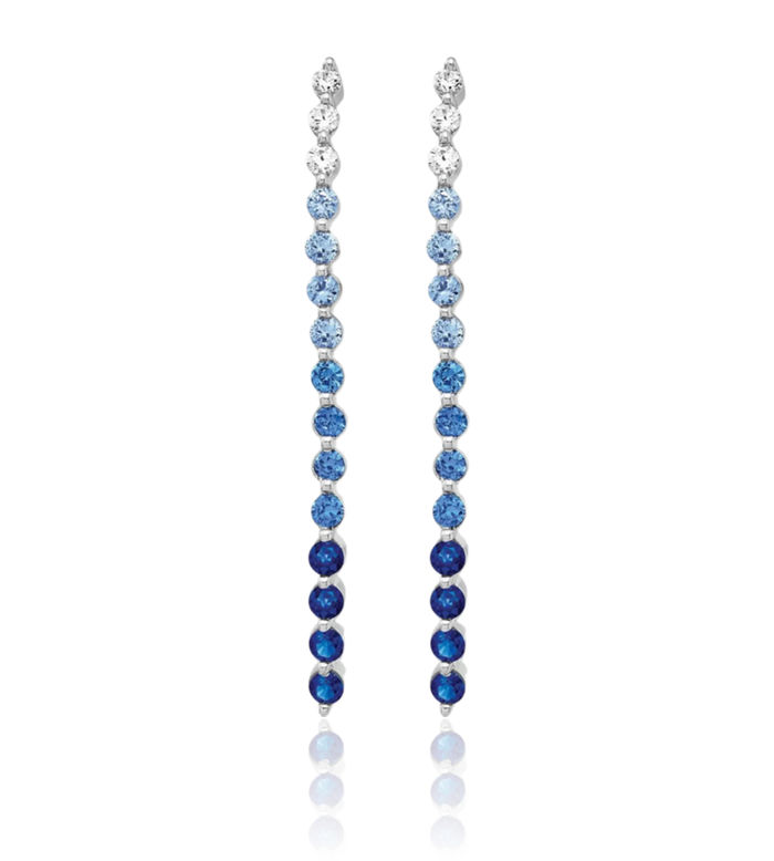 14K Solid White Gold Diamond Blue Sapphire Drop Dangle Earrings Gemstone Threader