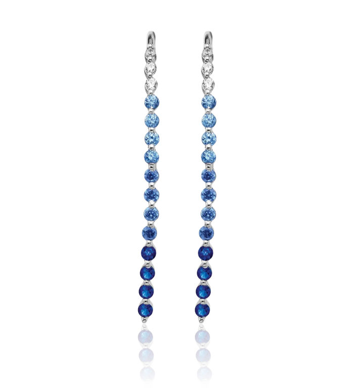 14K Solid White Gold Diamond Blue Sapphire Drop Dangle Earrings Gemstone Threader