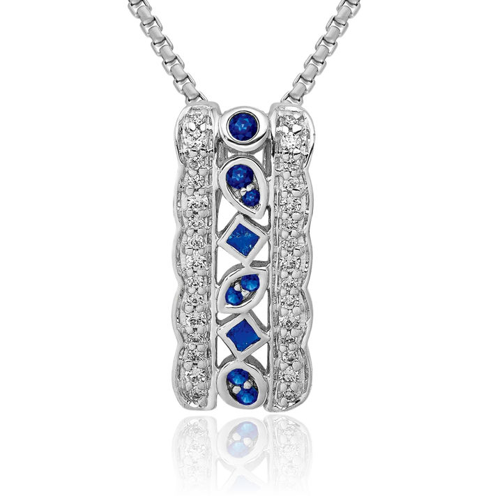 14K Solid White Gold Diamond Blue Sapphire Floating Chain Slide Gemstone Pendant Necklace Charm