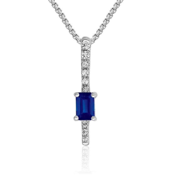 14K Solid White Gold Diamond Blue Sapphire Floating Chain Slide Gemstone Pendant Necklace Charm