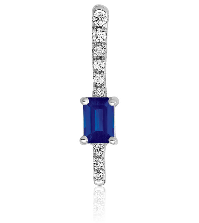 14K Solid White Gold Diamond Blue Sapphire Floating Chain Slide Gemstone Pendant Necklace Charm