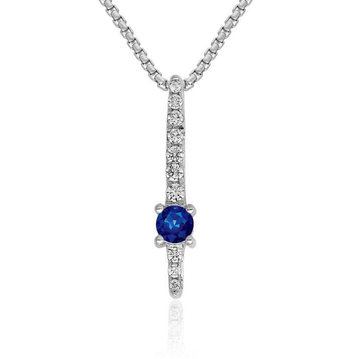 14K Solid White Gold Diamond Blue Sapphire Floating Chain Slide Gemstone Pendant Necklace Charm