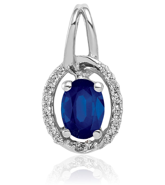 14K Solid White Gold Diamond Blue Sapphire Halo Round Necklace Gemstone Pendant Charm