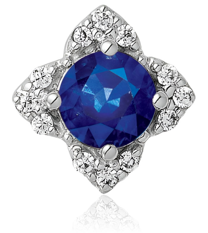 14K Solid White Gold Diamond Blue Sapphire Necklace Gemstone Pendant Charm