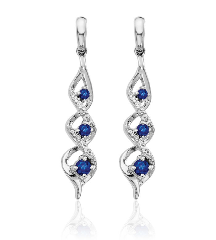 14K Solid White Gold Diamond Blue Sapphire Post Drop Dangle Earrings Gemstone Push Back September Birthstone Jewelry