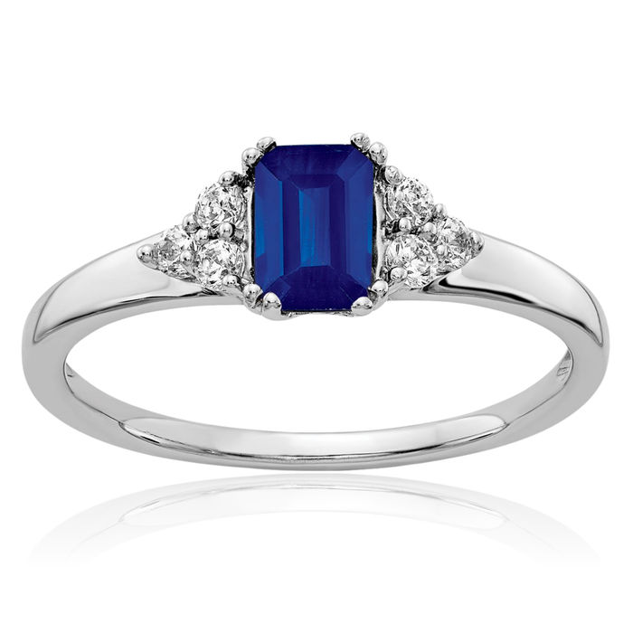 14K Solid White Gold Diamond Blue Sapphire Ring Gemstone Band September Birthstone Jewelry