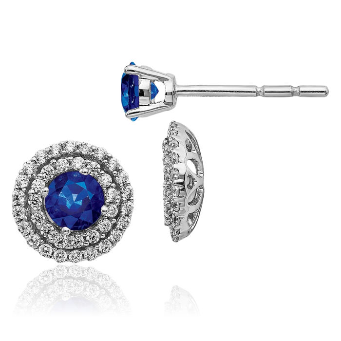 14K Solid White Gold Diamond Blue Sapphire Stud Earring Jackets for Studs September Birthstone Jewelry