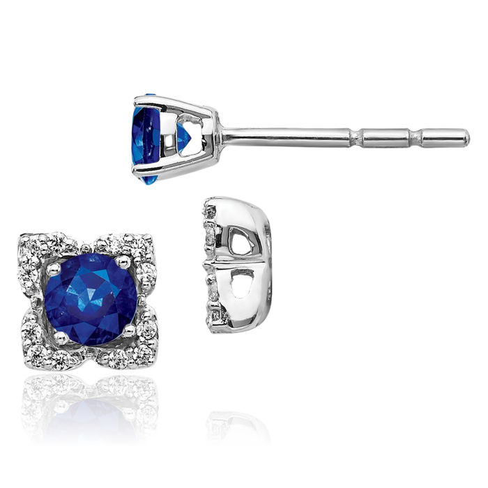 14K Solid White Gold Diamond Blue Sapphire Stud Earring Jackets for Studs September Birthstone Jewelry