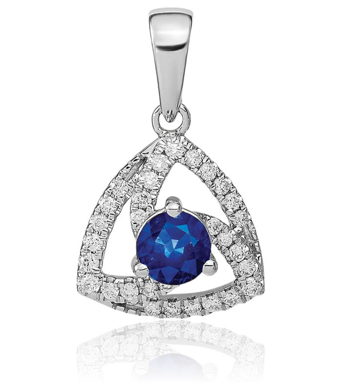 14K Solid White Gold Diamond Blue Sapphire Triangle Necklace Gemstone Pendant Charm