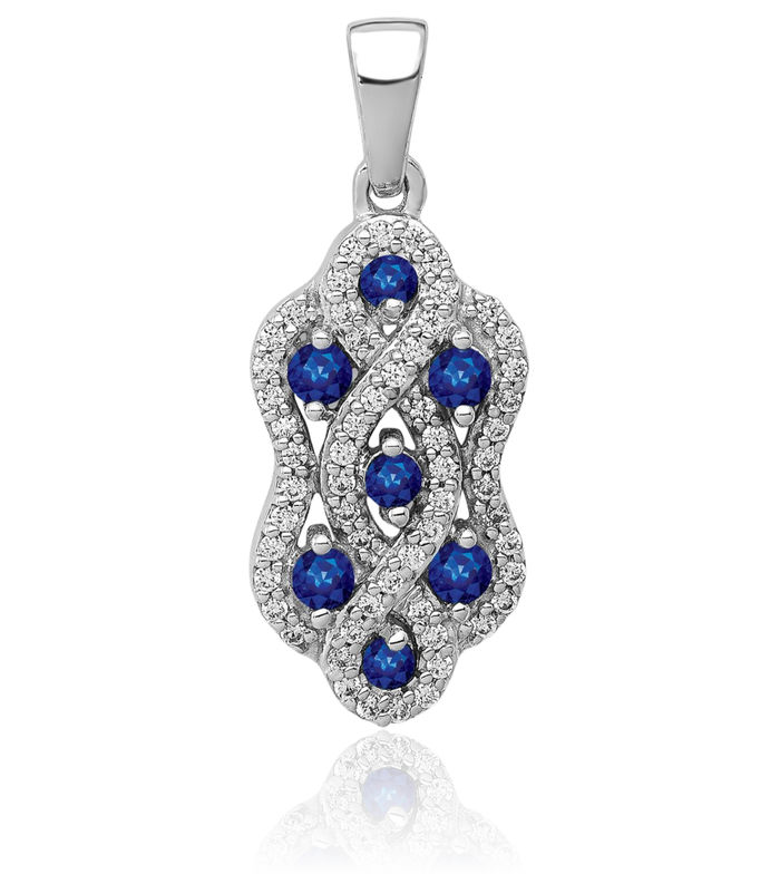 14K Solid White Gold Diamond Blue Sapphire Twisted Necklace Gemstone Pendant Charm