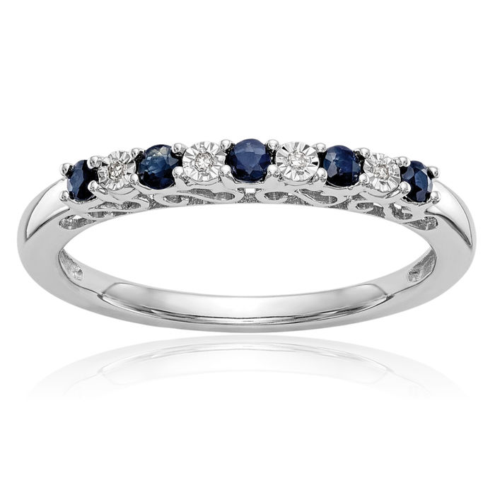 14K Solid White Gold Diamond Blue Sapphire Wedding Band Ring Gemstone September Birthstone Jewelry
