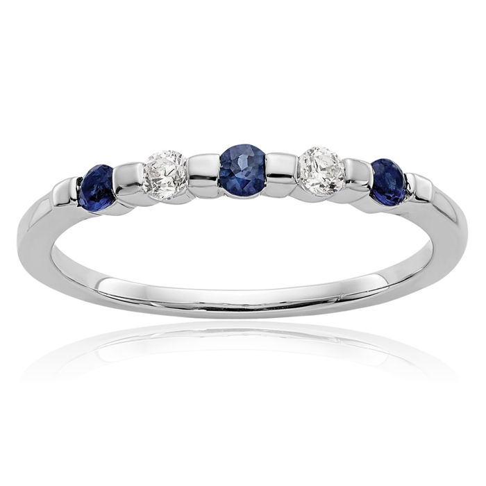 14K Solid White Gold Diamond Blue Sapphire Wedding Band Ring Gemstone