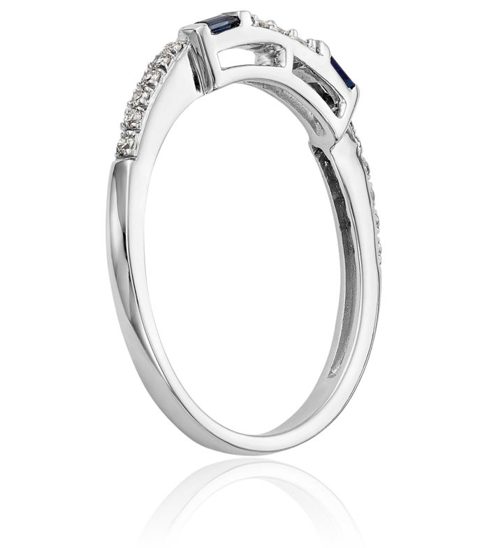 14K Solid White Gold Diamond Blue Sapphire Wedding Band Ring Gemstone