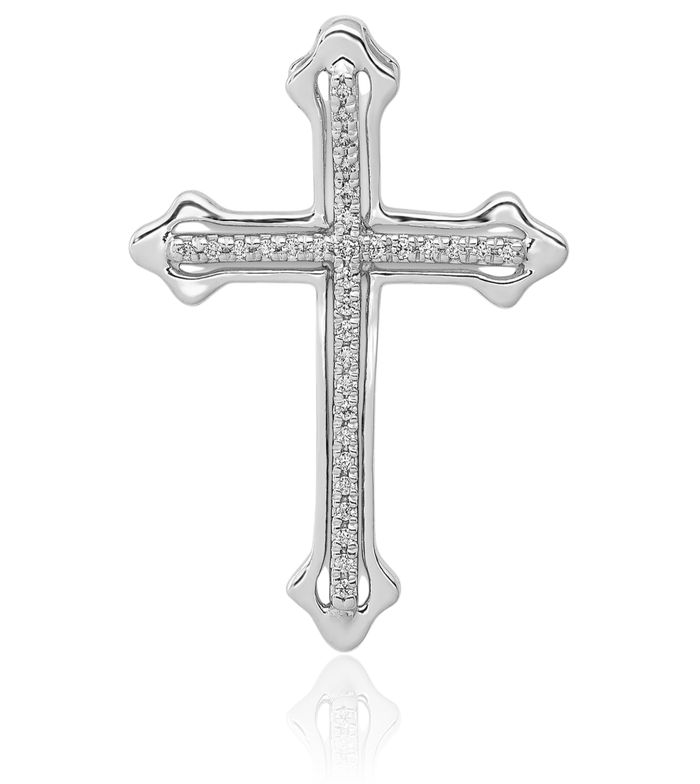 14K Solid White Gold Diamond Budded Holy Cross Floating Chain Slide Pendant Necklace Religious Jesus Christ Christian Charm