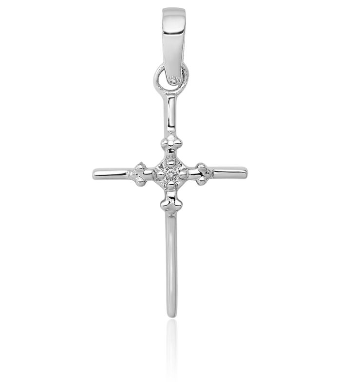 14K Solid White Gold Diamond Budded Latin Mexican Holy Cross Necklace Religious Chain Pendant Jesus Christ Christian Charm