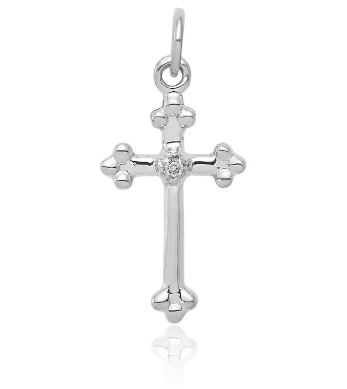 14K Solid White Gold Diamond Budded Holy Cross Necklace Religious Chain Pendant Jesus Christ Christian Charm