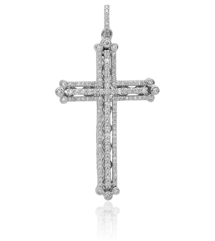 14K Solid White Gold Diamond Budded Holy Cross Necklace Religious Chain Pendant Jesus Christ Christian Charm