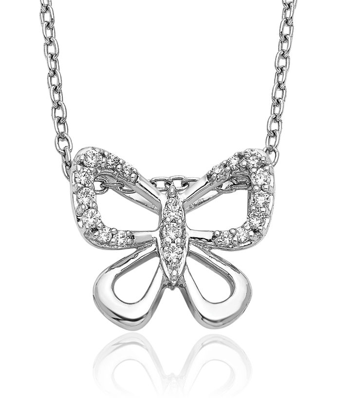 14K Solid White Gold Diamond Butterfly Wings Necklace Chain