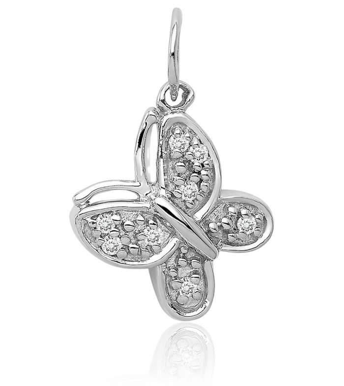 14K Solid White Gold Diamond Butterfly Wings Necklace Chain Pendant Charm