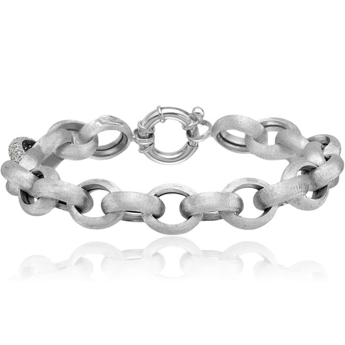14K Solid White Gold Diamond Cable Rolo Link Chain Bracelet