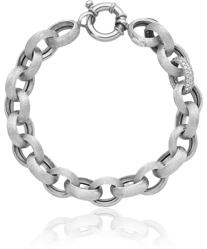 14K Solid White Gold Diamond Cable Rolo Link Chain Bracelet