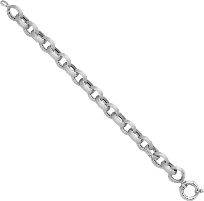 14K Solid White Gold Diamond Cable Rolo Link Chain Bracelet