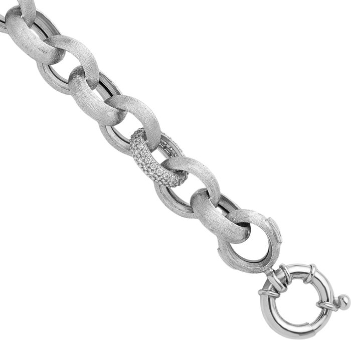14K Solid White Gold Diamond Cable Rolo Link Chain Bracelet